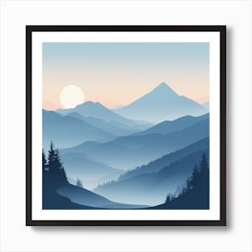 Misty mountains background in blue tone 33 Art Print