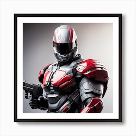 A Futuristic Warrior Stands Tall, His Gleaming Suit And Red Visor Commanding Attention 2 Art Print