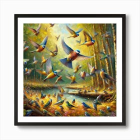 Many birds in forest 1 Art Print