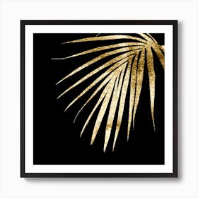 Gold Palm Leaf On Black Background Art Print