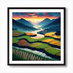 Beautiful views of rice fields, close to the river and surrounded by mountains, 21 Art Print