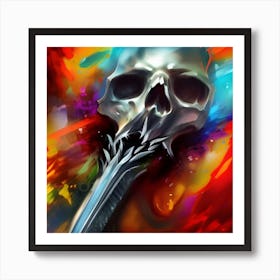 Skull With Sword Multicolored Art Print