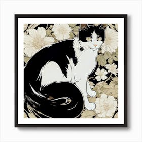 Cat With Flowers Art Print