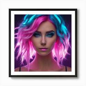 Pink and blue neon hair Art Print