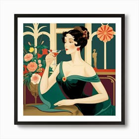 Lady In Green old money style style Art Print