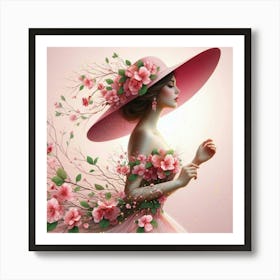 Pink Flower Girl Art Print