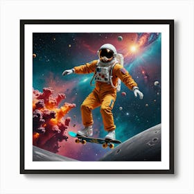 Astronaut Skateboarding On The Moon Art Print