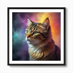 Portrait Of A Cute Cat Bright Colors Art Print