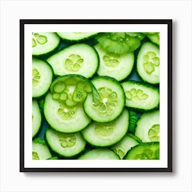 Cucumber Slices On A Blue Background Art Print