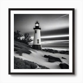 Black And White Lighthouse 8 Art Print