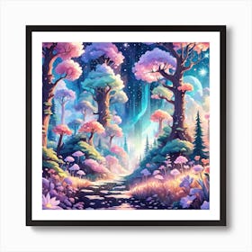 A Fantasy Forest With Twinkling Stars In Pastel Tone Square Composition 335 Póster