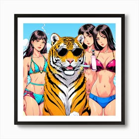 Tiger On The Beach Art Print