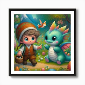 Easter Bunny And Dragon Art Print