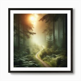 Forest Path In The Mist Art Print