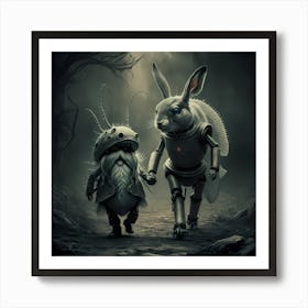 Rabbit And A Robot 2 Art Print