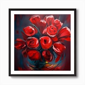 Red Roses In A Vase Art Print