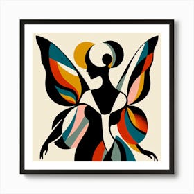 Abstract Butterfly Woman in Red Blue & Yellow Art Print