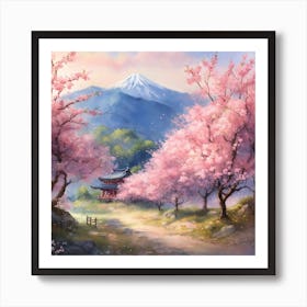 Japanese Sakura In Mountain 3 Art Print