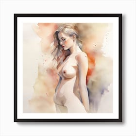 Nude Woman Watercolour Painting 1 Art Print