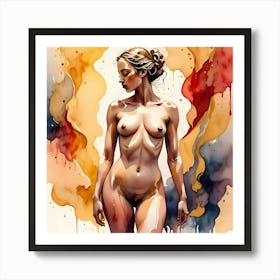 Ethereal Awakening: A Nude Painting Of A Woman Art Print