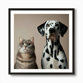 Dalmatian Dog And Cat 1 Art Print
