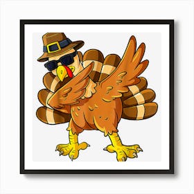 Funny Thanksgiving Cute Dabbing Turkey Men Women Boys Girls Art Print