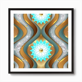 Abstract Gold And Blue Floral Pattern Art Print