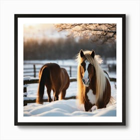 Two Horses In The Snow Art Print