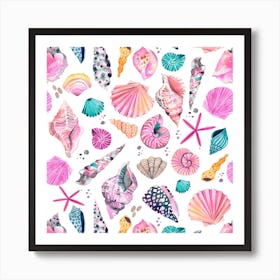 Sea Shells Tropical Pink Square Art Print