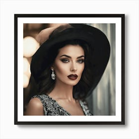 Beautiful Woman In Black Hat Art Print