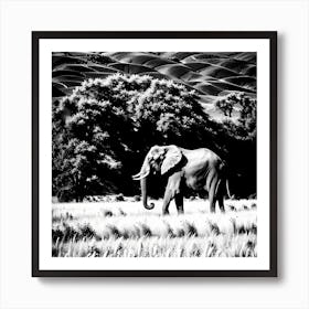 Black and White Ai generated Photo realistic illustration of an Elephant In The wilderness of Africa, 1326 Art Print