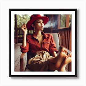 Asian Woman Smoking A Cigarette Art Print