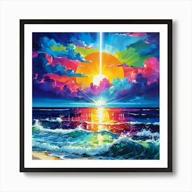 Sun Rising Over The Ocean Art Print