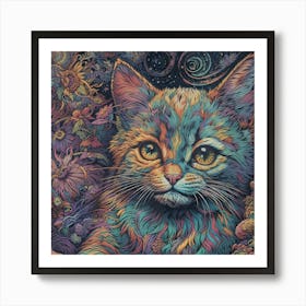 Psychedelic Cat Art Print