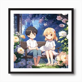 Boy and girl anime in the garden Art Print