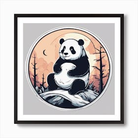 Sticker Art Design, Panda Howling To A Full Moon, Kawaii Illustration, White Background, Flat Colors Art Print