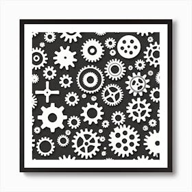 White Gears On Black Background 2 Art Print