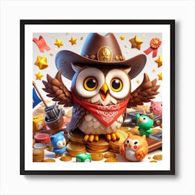 Owl In A Cowboy Hat Art Print