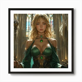 Verdant Oracle: Herald Of Emerald Light Art Print