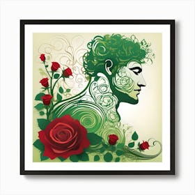 The Gardener of Roses, Green and Red Art Print