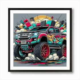 Isuzu Pickup Truck Vehicle Colorful Comic Graffiti Style Art Print