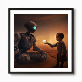 Robot with Last Boy on Earth Art Print