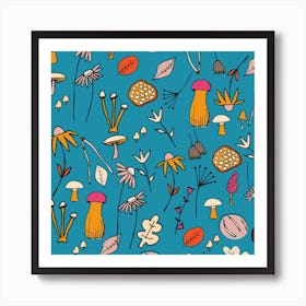 Mushroom Blue Square Art Print