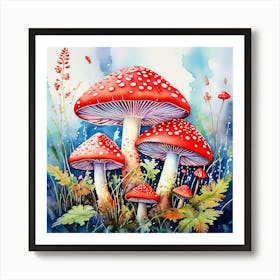 Three Red Mushrooms Art Print