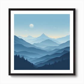 Misty mountains background in blue tone 73 Art Print