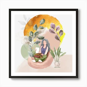 Illustration Of A Woman Reading Art Print