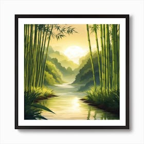 A Stream In A Bamboo Forest At Sun Rise Square Composition 400 Art Print