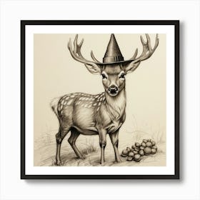 Deer In A Witch Hat Art Print