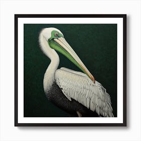 Ohara Koson Inspired Bird Painting Brown Pelican 1 Square Art Print