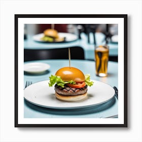 Hamburger In A Restaurant Art Print